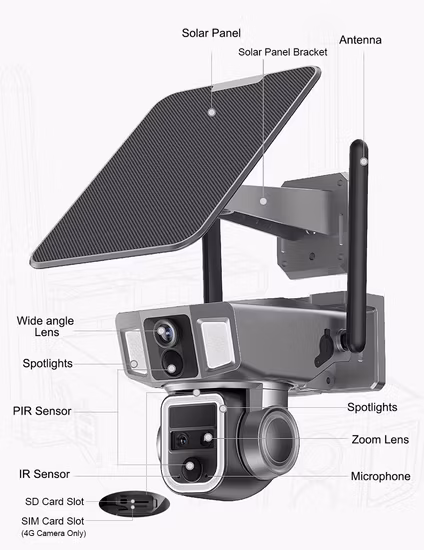 Caméra IP de vidéosurveillance de sécurité de Vision nocturne PTZ 1080P étanche WiFi solaire extérieure